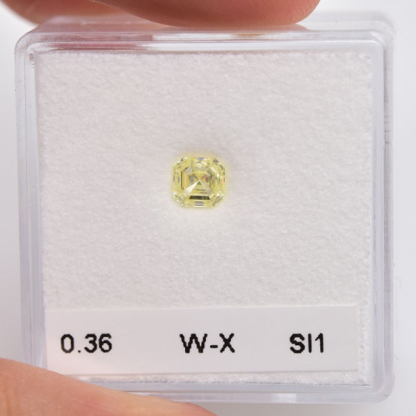0.36 карата, W-X, светло-желтый бриллиант, форма Ашер, SI1 чистота, IGI