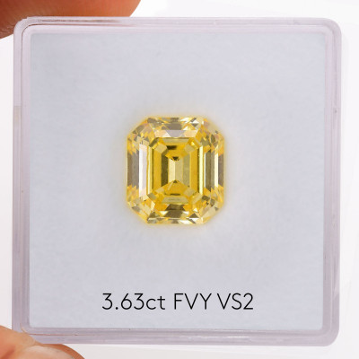 3.63 карат, фантазийный ярко-желтый бриллиант, форма изумруд, VS2 чистота, GIA