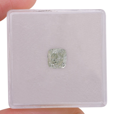0.98 карат, фантазийный зеленый бриллиант, форма кушон, I1 чистота, GIA