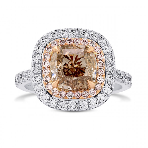 Кольцо двойное Halo с фантазийным розовато-коричневым бриллиантом (общий вес 3.92 карат)